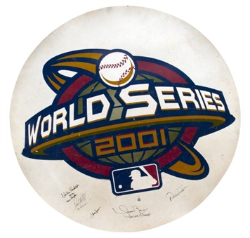 2001 World Series Signed Game Used "On Deck" Batting Circle Signed and Inscribed by Jeter Rivera, ONeil and Randolph (MLB Authenticated)